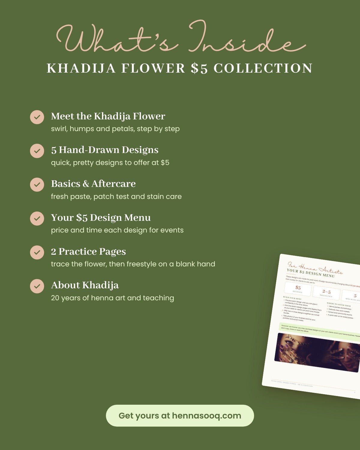 $5 Khadija Flower Henna Designs - Henna Sooq