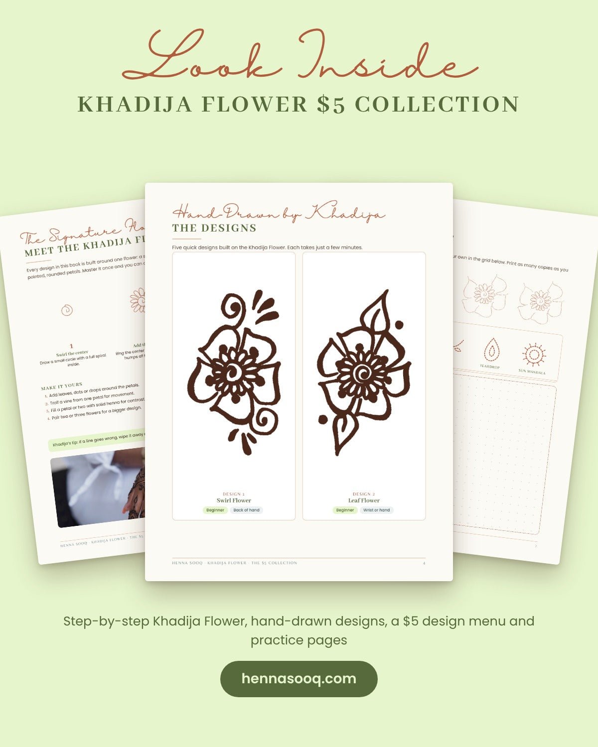 $5 Khadija Flower Henna Designs - Henna Sooq
