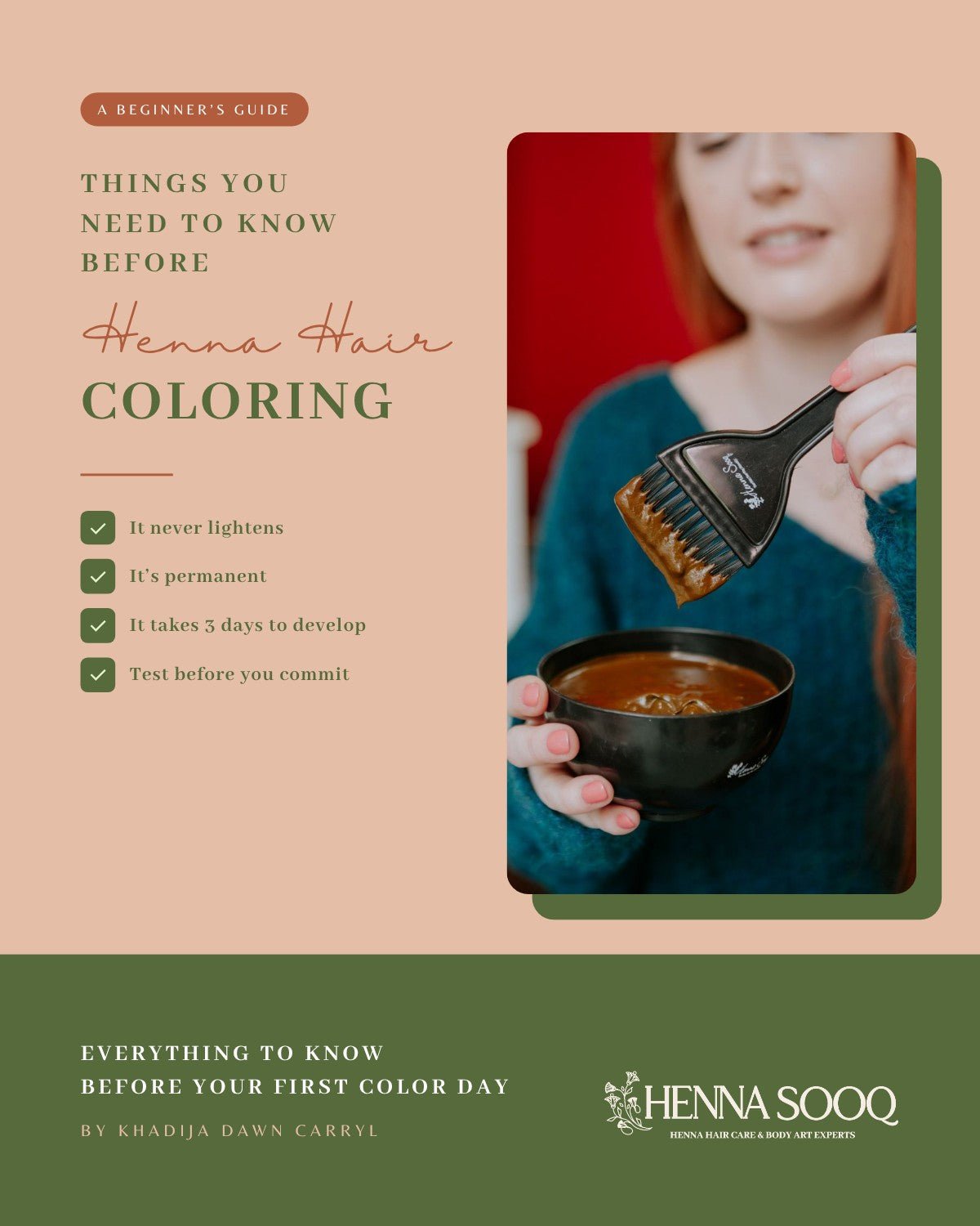 Things You Need to Know Before Henna Hair Coloring, a free beginner's eBook by Khadija Dawn Carryl, Henna Sooq